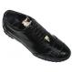 La Scarpa "Zeus" Black Genuine Ostrich And Lambskin Leather Casual Sneakers With Silver Alligator On Front